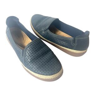 Clarks Collection Womens 10M Comfort Casual Blue Leather Espadrille Slip On Flat